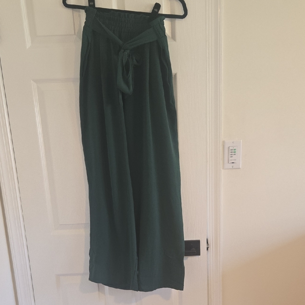 Women's Green Paperbag Waist Pants